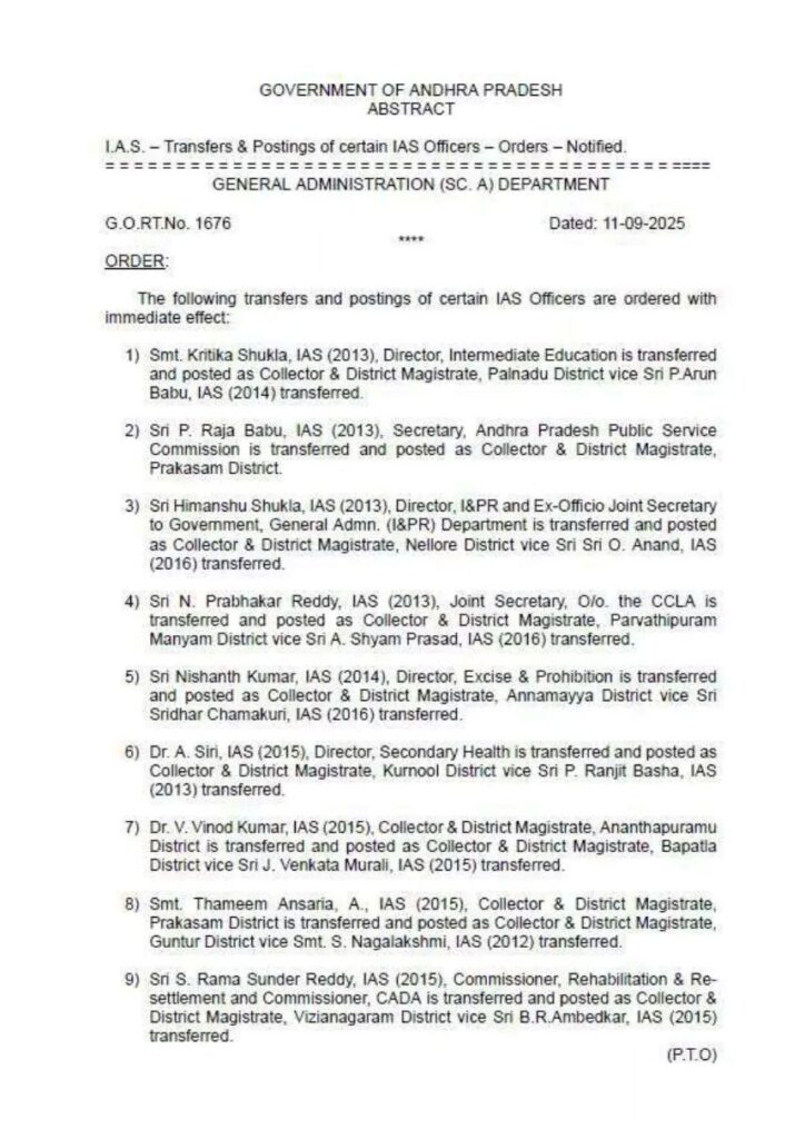 Andhra Pradesh IAS Transfer
