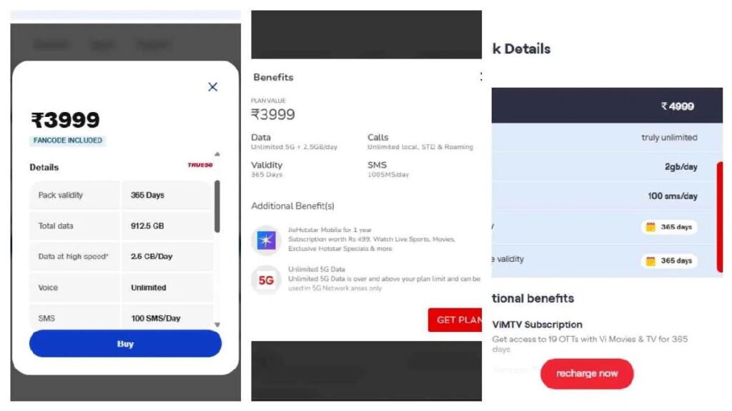 Vi 4999 Plan is expensive from Jio 3999 and Airtel 3999 Plan Check Benefits Vi 4999 Plan is expensive from Jio 3999 and Airtel 3999 Plan Check Benefits