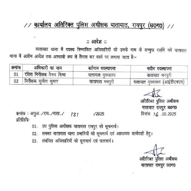 Raipur police transfer Raipur police transfer