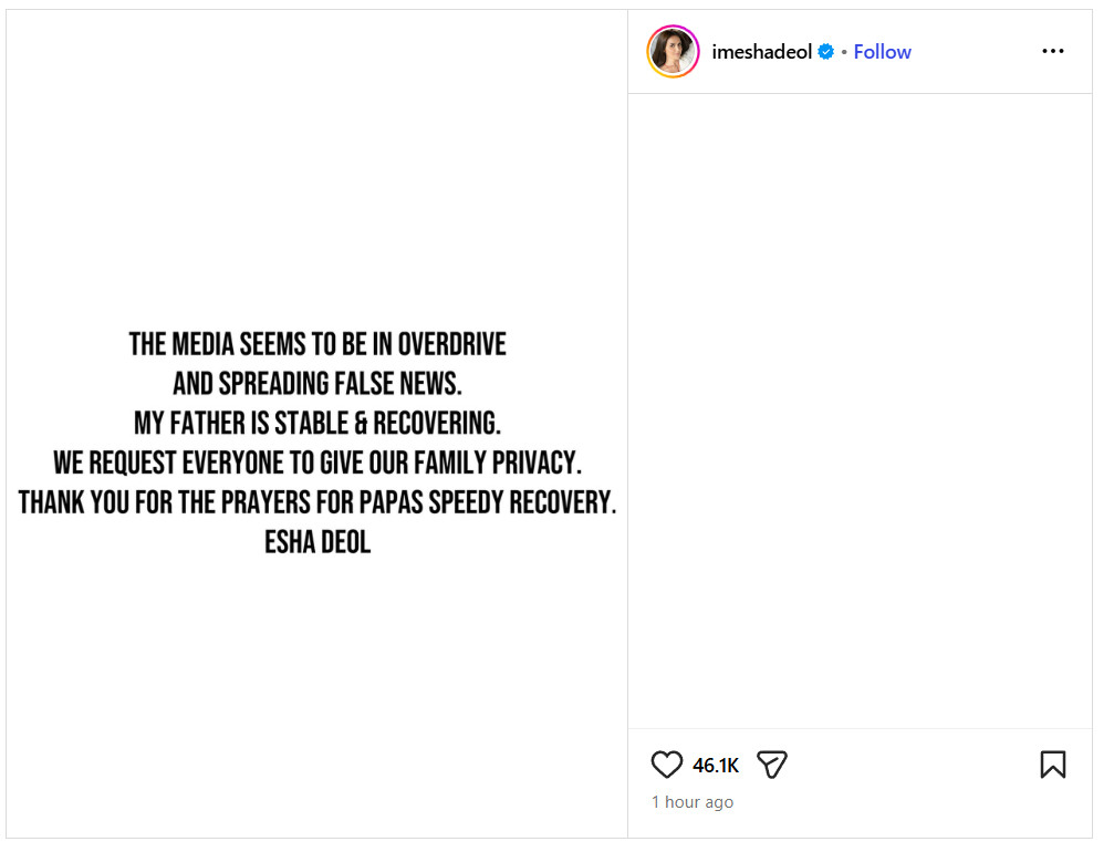 esha deol dharmendra health